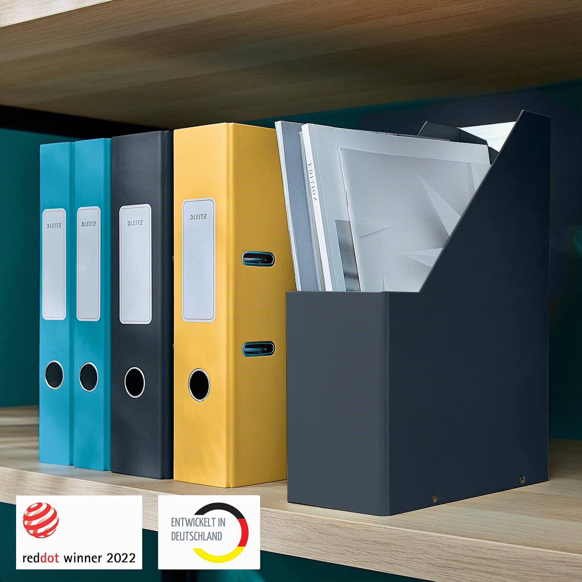 Leitz Click & Store Stehsammler, Aufbewahrungslösung aus Karton für den Schreibtisch, A4-Papierhalter für Zeitschriften & Ordner, Zuhause/Büro, Cosy Serie, Samtgrau, 53560089 (Packung mit 3)