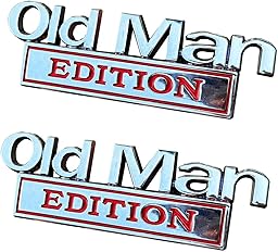 2 Pack Old Man Edition 3D Metal Car Emblem - Vintage Zinc Alloy Auto Badge, Universal Fit for Truck, SUV, Fender, Tailgate, Bumper (Silver and Red)