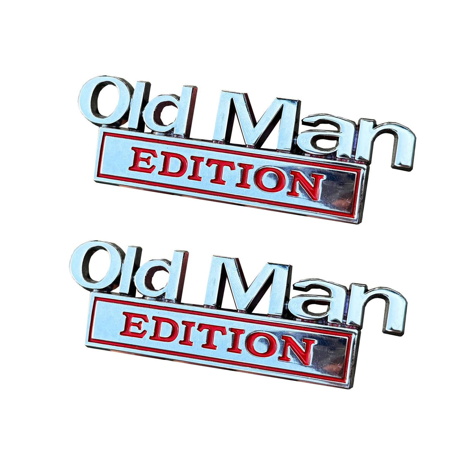 2 Pack Old Man Edition 3D Metal Car Emblem - Vintage Zinc Alloy Auto Badge, Universal Fit for Truck, SUV, Fender, Tailgate, Bumper (Silver and Red) - 1