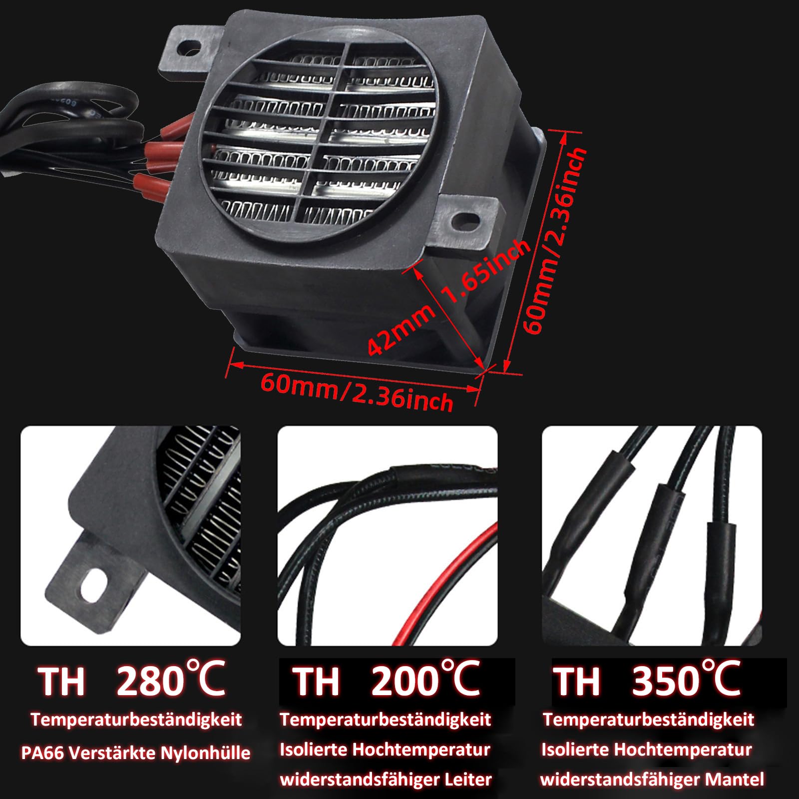 PTC Heizung Lüfter 200W PTC Luftheizung, PTC Autolüfter, Heizung mit konstanter Temperatur, Heizelement mit konstanter Temperatur 60mm, PTCYIDU