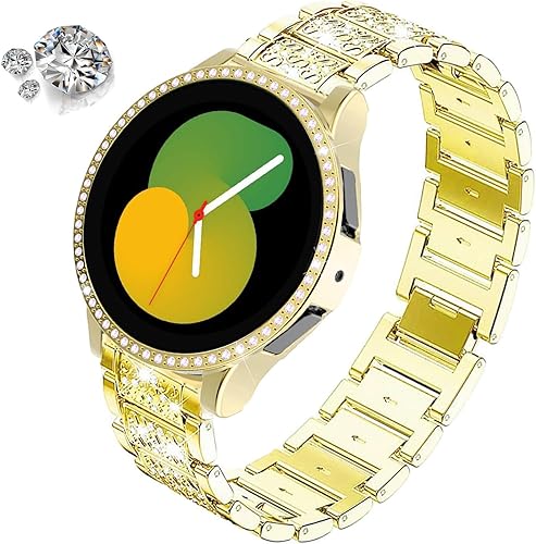 Vista 57 de Correas compatibles con Samsung Galaxy Watch FE / 5/4 de 1.575 pulgadas, correa de metal con diamantes de imitación brillantes de 0.787 pulgadas