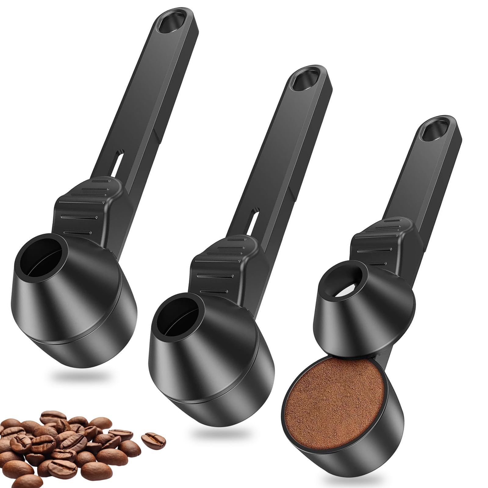 3 PCS Funnel Scoop No Spill, Multipurpose Coffee Scoops Plastic Protein Scoop Anti Spill Tablespoon Measuring Spoon for Coffee Protein Powder Tea (Black)