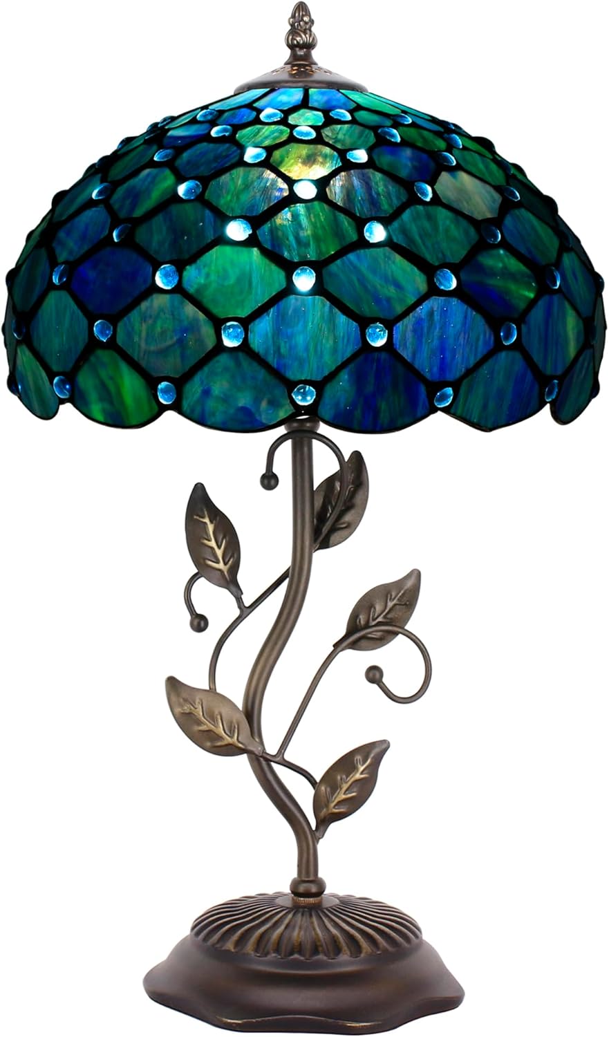 Tiffany Lamp Stained Glass Table Lamp 12X12X19 Inches Desk Reading Light (Sea Blue Pearl Style)
