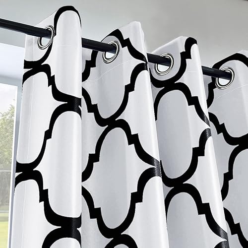 Miniatura 1 de Melodieux Cortina opaca con ojales para oscurecer la habitación, estilo marroquí, para sala de estardormitorio, 52 x 63 pulgadas, blanco rotonegro