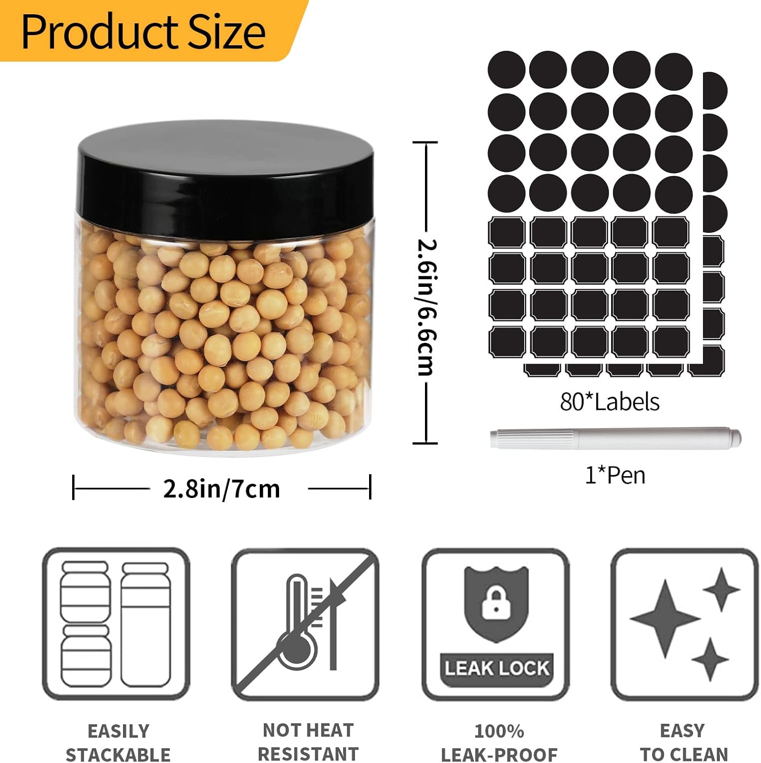 EkkoVla 40 Pack 6 oz Clear Plastic Jars Wide Mouth Round Containers with Black Lids BPA FREE, Empty Multi-use Refillable Storage Jar with Airtight Lid for Cosmetics Beauty Products