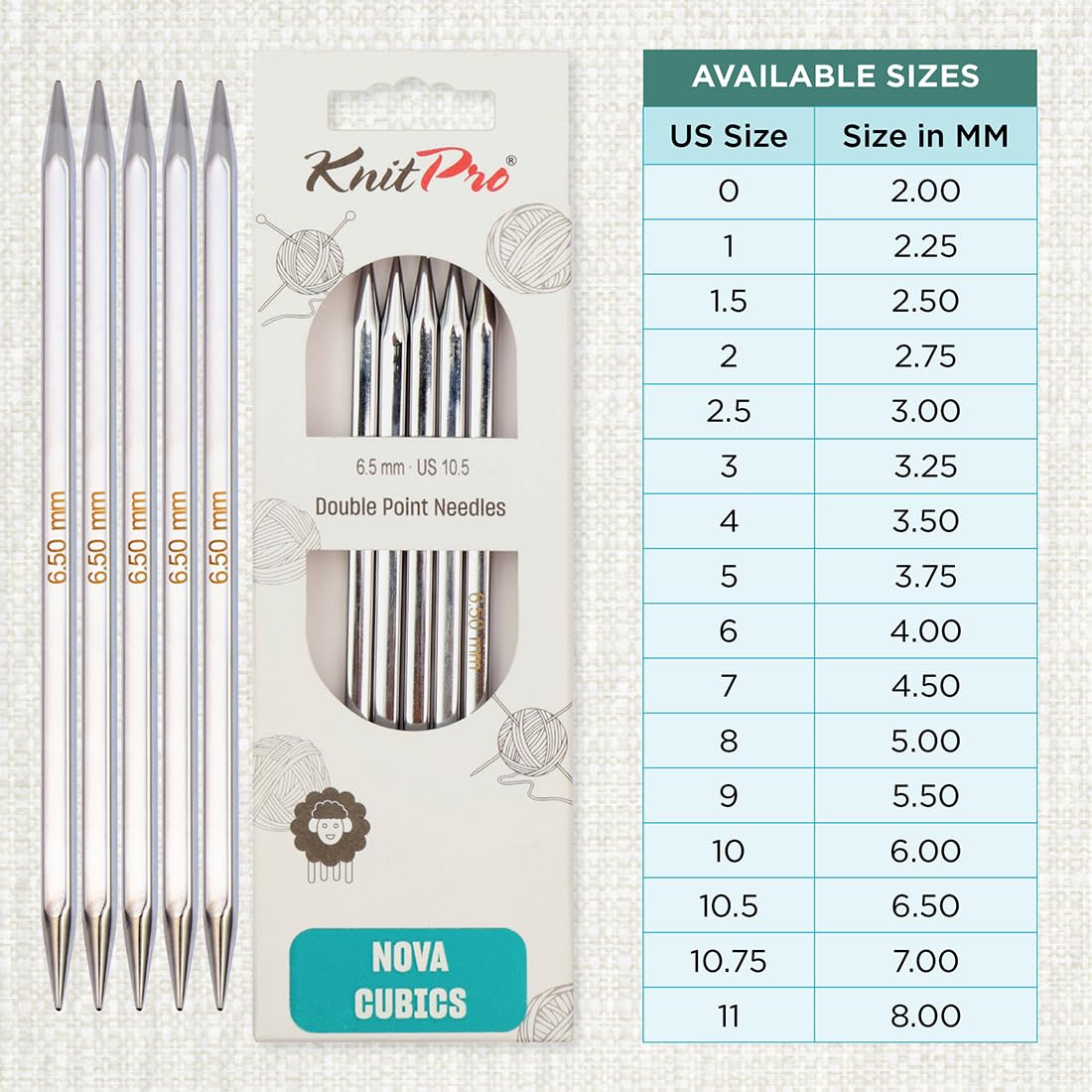 KnitPro Nova Cubics Double Pointed Needles 6" (15cm), Silver, 6.50mm - Image 4