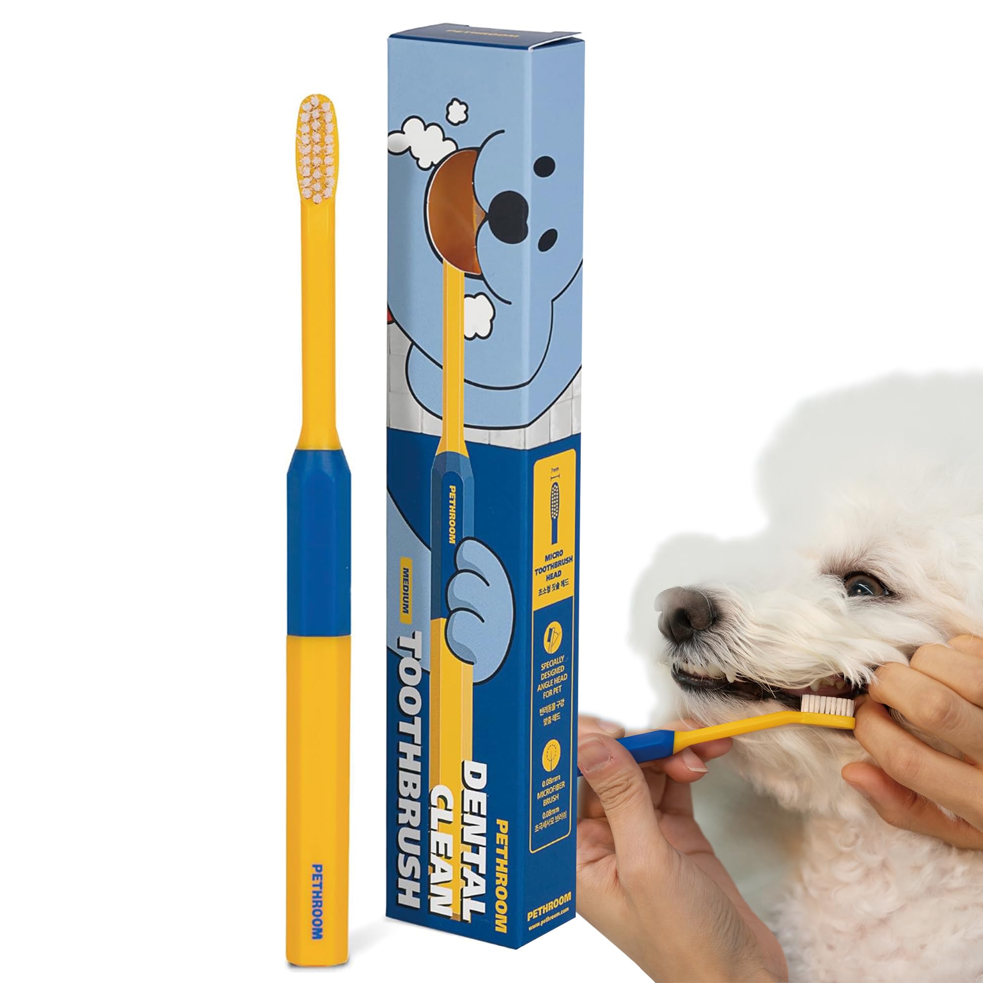 PETHROOM Pet Toothbrush | Dogs and Cats Teeth Brushing Cleaning Tooth Care | Soft Bristle Cleaning Toothbrush for Dog Puppy Cat, Removing Old Plaque and Tartar (Medium)