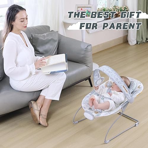 Miniatura 7 de Portable Baby Bouncer Seat with 8 Melodies, 3 Vibration Levels & Adjustable Volume, Foldable Infant Bouncer Rocker with Safety Harness for Baby 0-6