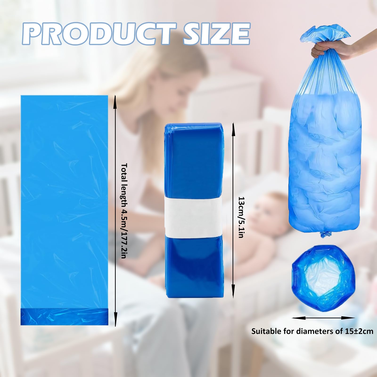 12 Piezas Recambios Cubos de Pañales, 4,5M Papelera Pañales Bolsas Bebe Compatible con el Contenedor de Pañales Tommee Tippee Sangenic Tec Simplee Sangenic Twist & Click Papelera