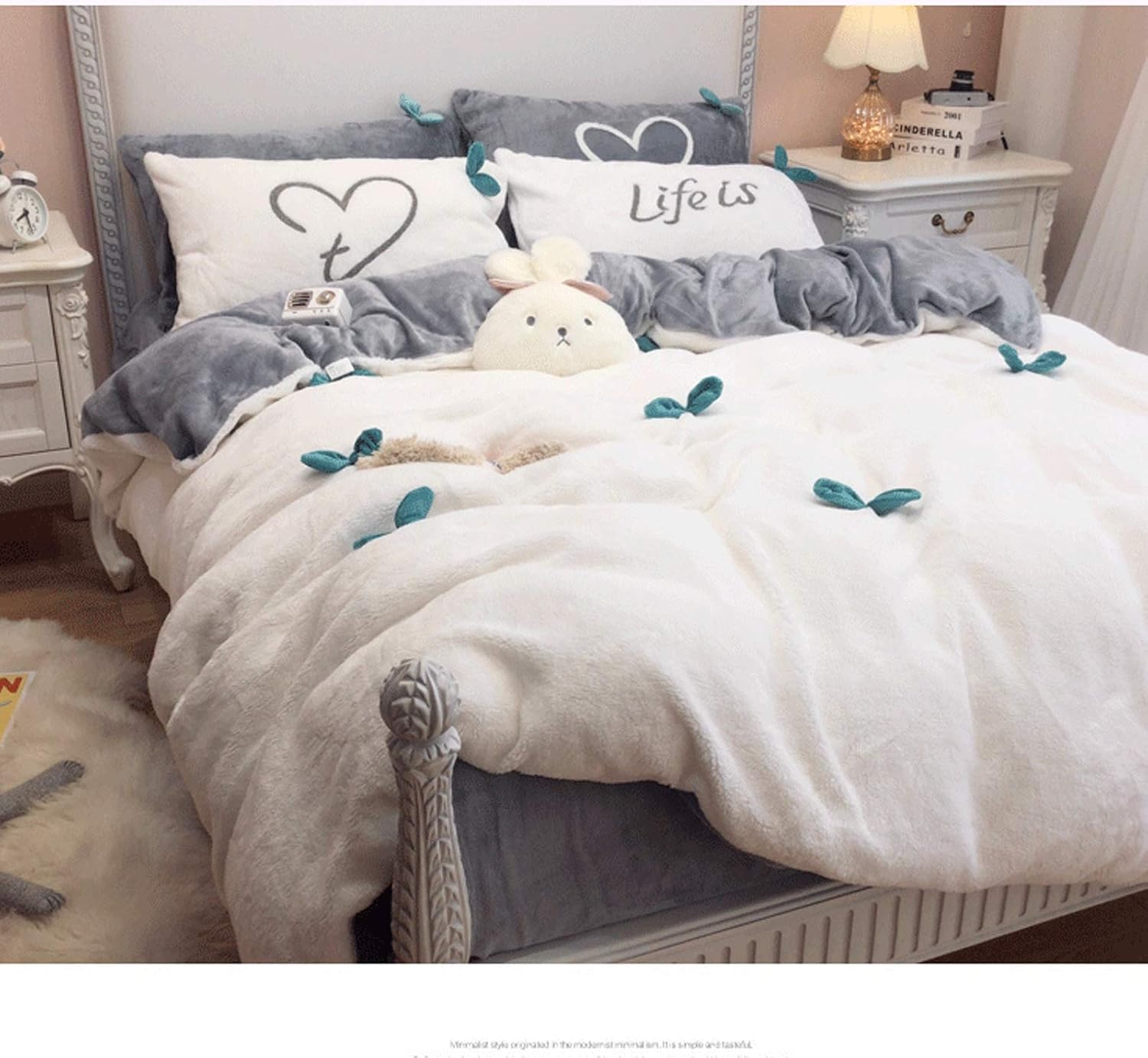 TUTU Duvet Cover Thumb Plush Four-Piece Thickened Thick Warm Winter Coral Swiss Drades Double Sided Flannel Duvet Cover Bedding Duvet Cover