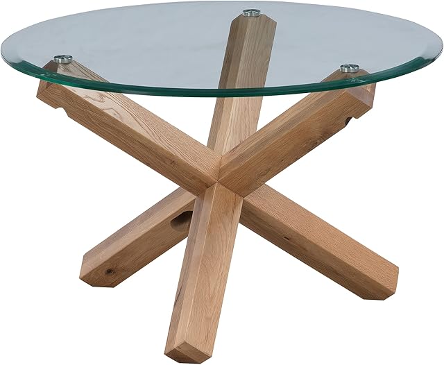 Amazon Brand - Movian Round Coffee Table, 70 x 70 x 44.8 cm, Solid Oak/Tempered Glass