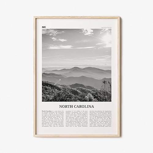 Impresión artística de pared de Carolina del Norte, paisaje blanco y negro, arte de pared de Carolina del Norte, póster de Carolina del Norte, foto