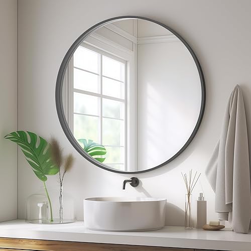 Miniatura 152 de HOMECOOKIN Espejo de pared redondo de 32 pulgadas, espejo circular dorado para baño con marco de metal, espejo dorado redondo para decoración