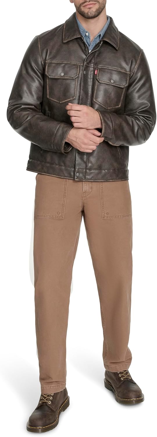 Levi's Men's Faux Leather Trucker Jacket With Quilted Lining - Image 5