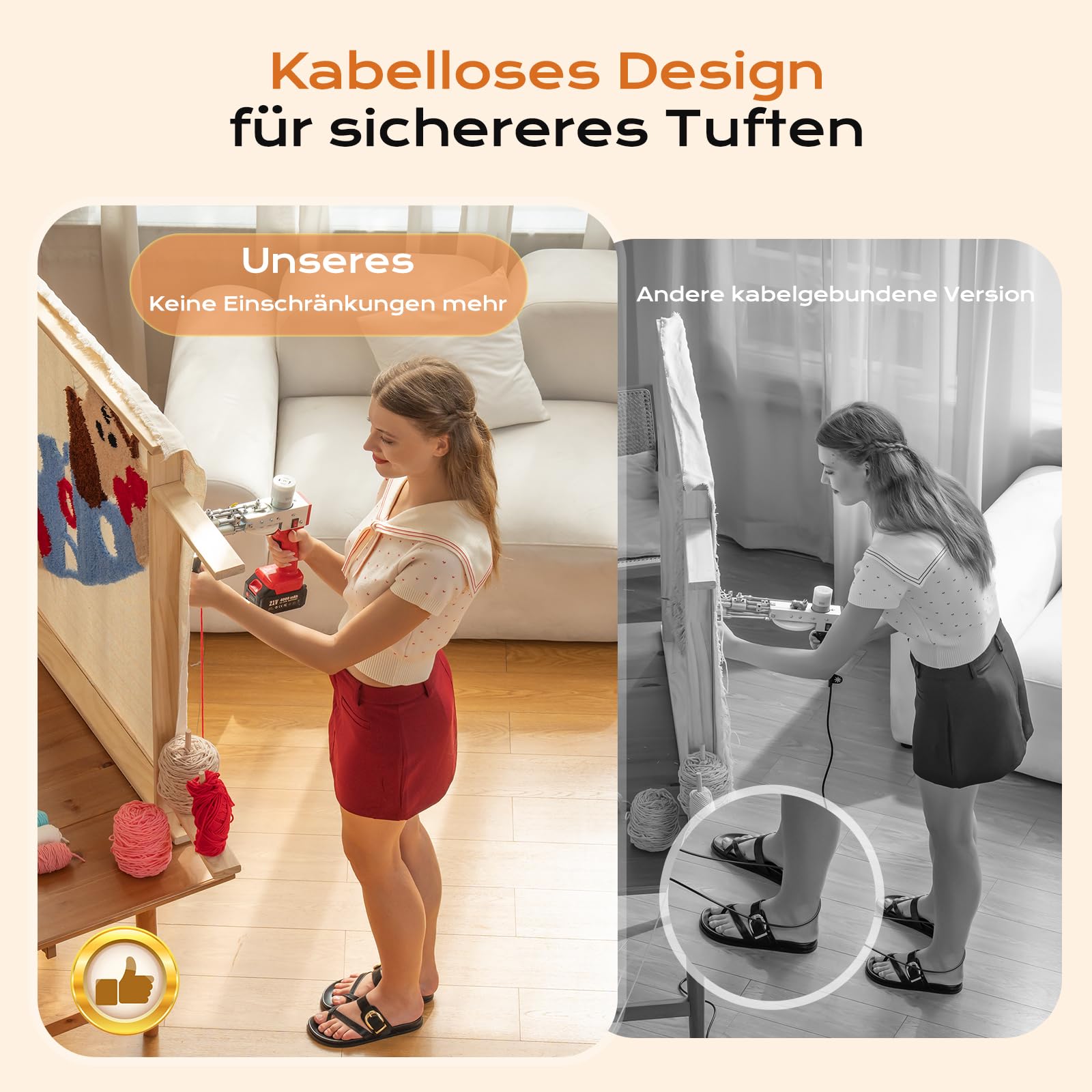 BESGEER Akku-Teppich-Tufting-Pistole mit Teppichschneide-Set, Tufting Gun Starter Kit inkl. 2 Stück 4,0Ah Batterien, 2-in-1-Tufting Kit Complete für Schnitt- und Schlingflor