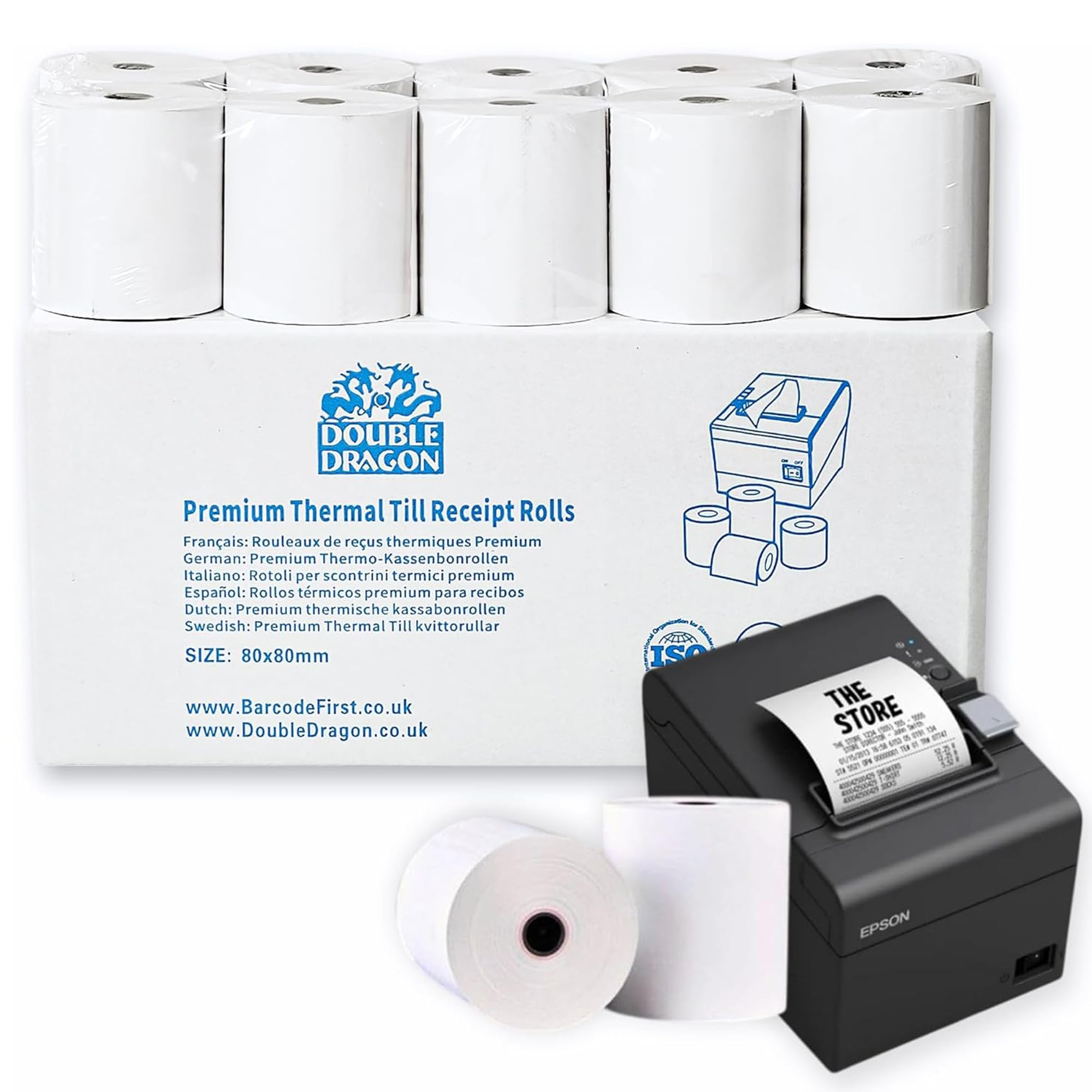 Double Dragon Rotolo di Carta Termica Premium 80 x 80 mm per Stampante EPOS, Terminale POS, Registratore di Cassa [Confezione da 10]