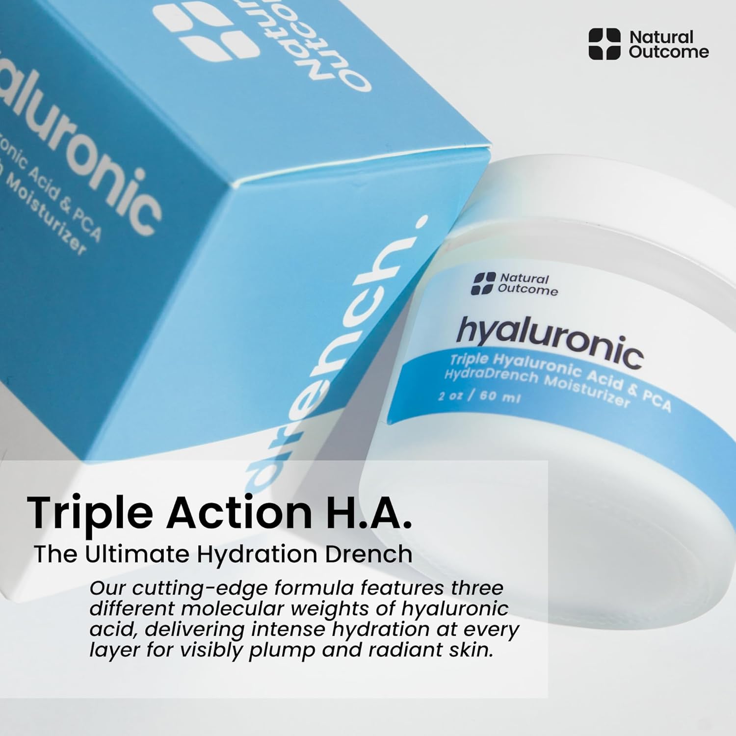 Natual Outcome - Hyaluronic Acid Moisturizer Face Cream for Skin, Daily Day & Night Hydrating Lotion Triple Hyaluronic Acid & PCA - Vegan, Cruelty Free, Fragrance Free 2 OZ - Image 4