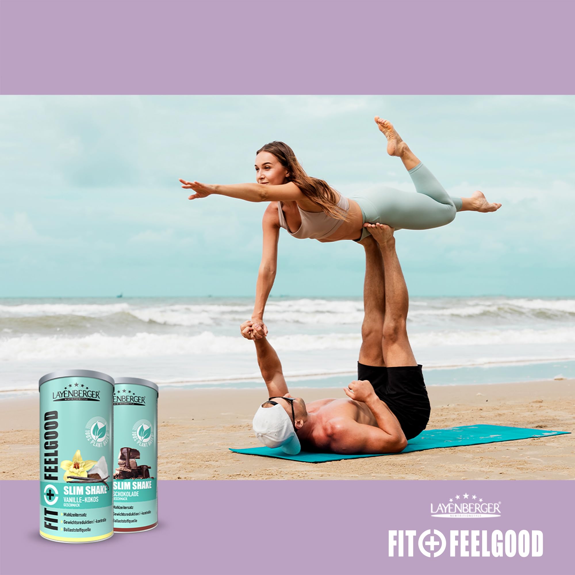 Layenberger Fit+Feelgood Slim Shake Powder vegan - Mahlzeitersatz für 12 Portionen, je 204 kcal, (1x 396 g) - Vanille-Kokos (Packung mit 2)