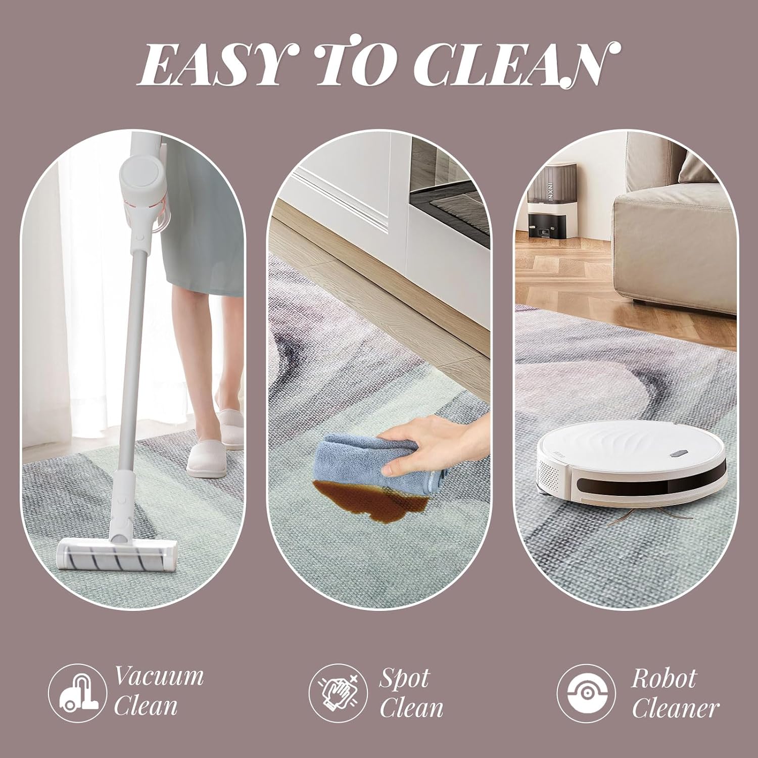 Modern Rug for Living Room, Bedroom & Corridor - Soft, Non-Slip, Washable Abstract Carpet (Grey/Pink, 5' 3" x 6' 6")