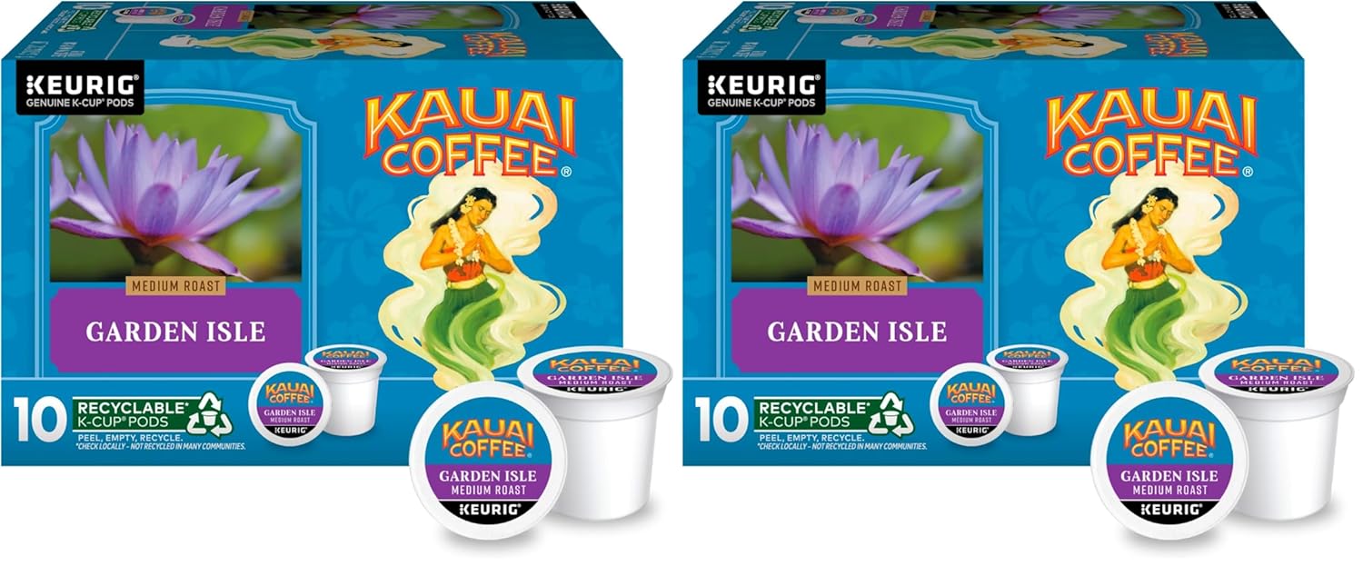 Kauai Coffee K-Cup Pods for Keurig Brewers – Arabica Coffee, 10% Hawaiian – Medium Roast, Bright Aroma With Light Floral Notes – Garden Isle, 2 Pack of 10 Single Serve K-Cups