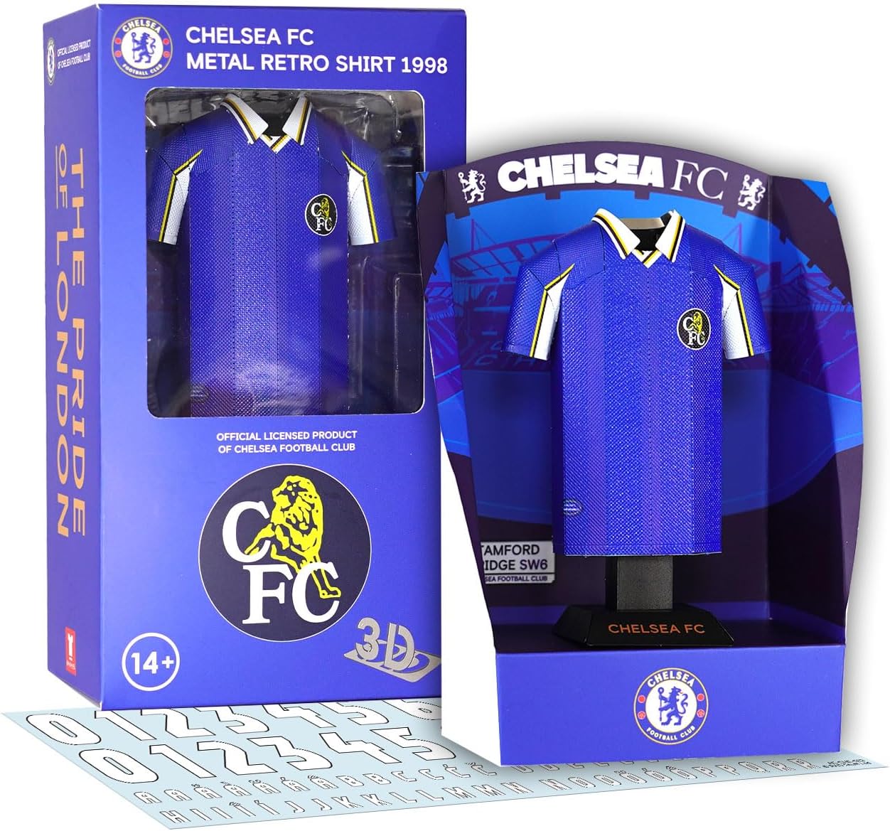 Chelsea FC Jersey-Shaped Alloy Metal Desk Display Stand – Official Licensed Men’s Soccer Team Collectible Model (1998 Retro Home)