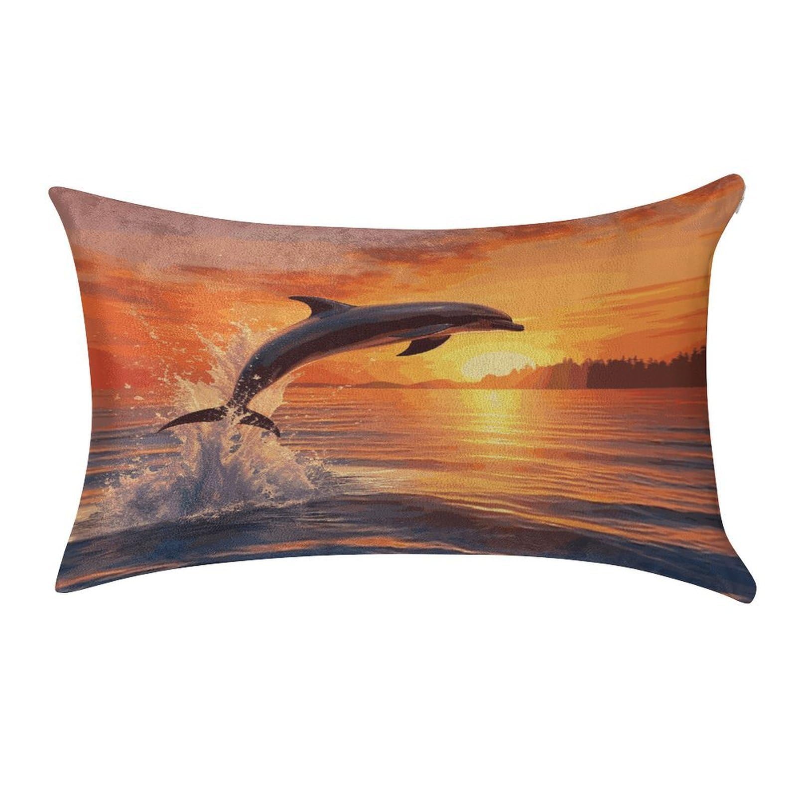 LDGSUPH Sunset Dolphin Velvet Throw Pillow Covers Cozy Pillow Shams Pillowcases Detachable Pillow Cases Soft Cushion Cover with Zipper for Sofa Car Bed Pillow Protectors 12 "×20 "