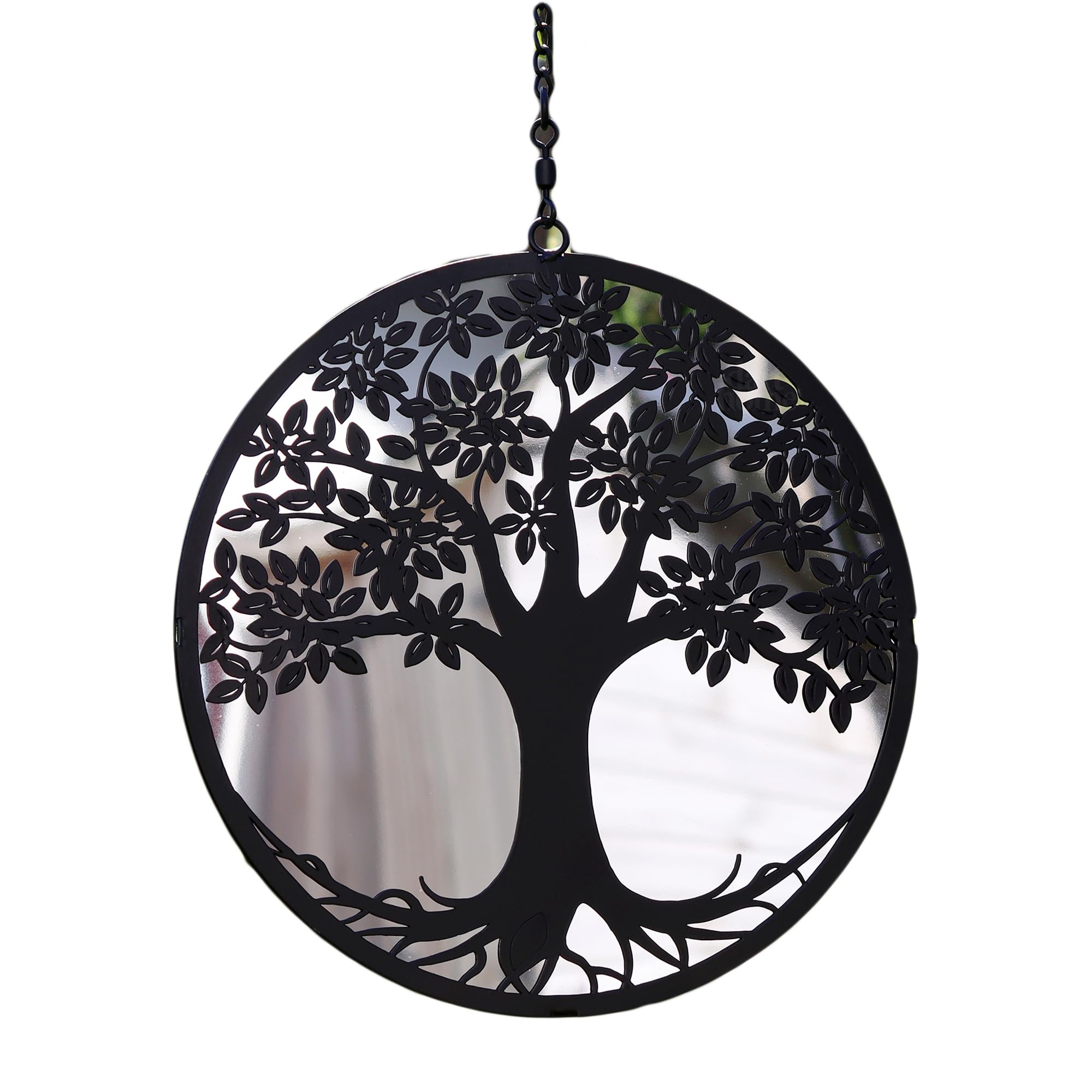 Darthome Black Hanging Mirror 23Cm Silhouette Tree Of Life Garden Round Metal Decor Art Gift