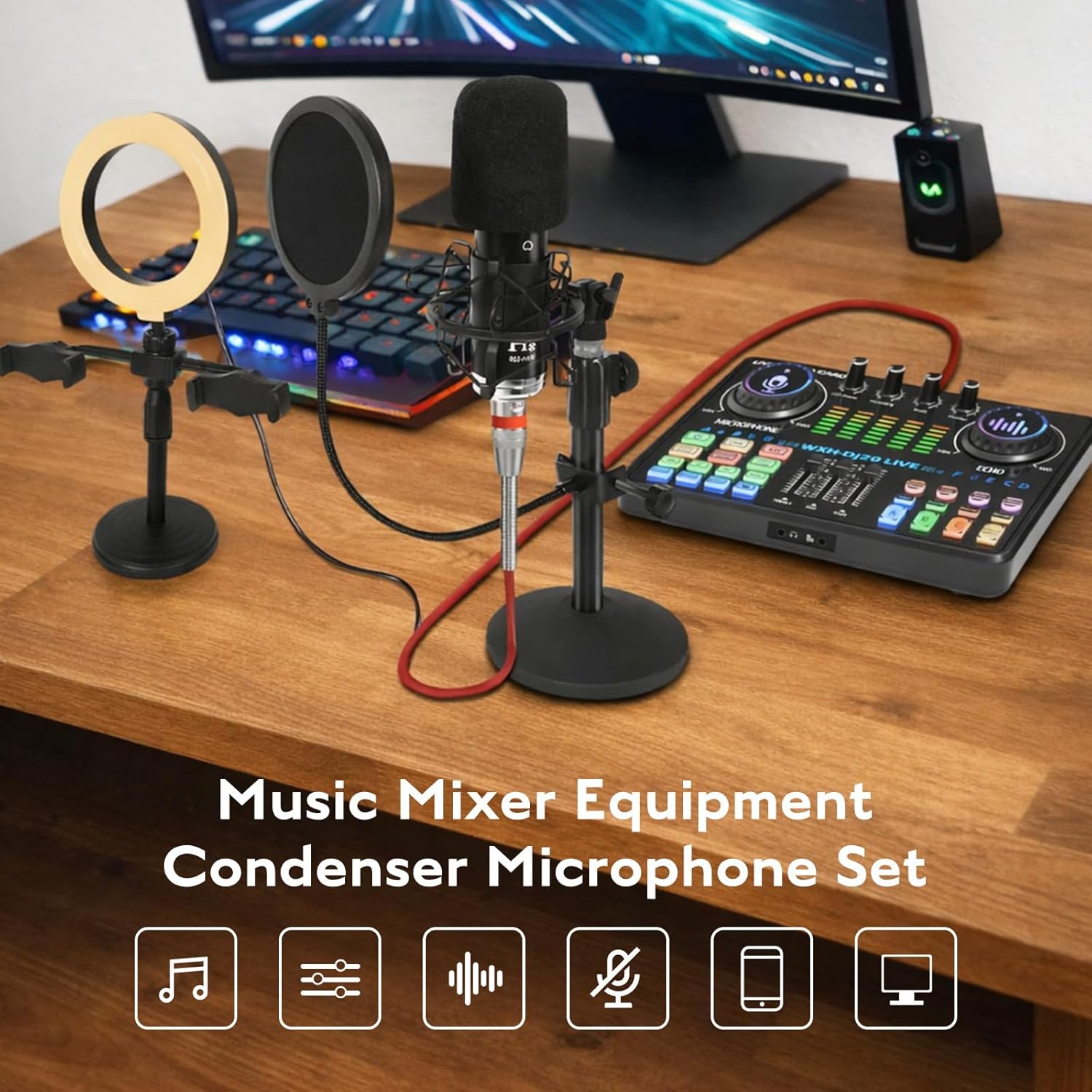 ALSO GO Podcast Equipment Bundle, WXH520 Podcast Microphone with Voice Changer, Dj20 Sound Card, Adjustable Stand Suitable for Pc/Phone Live Streaming Singing Gaming,Voice Changer, Denoise