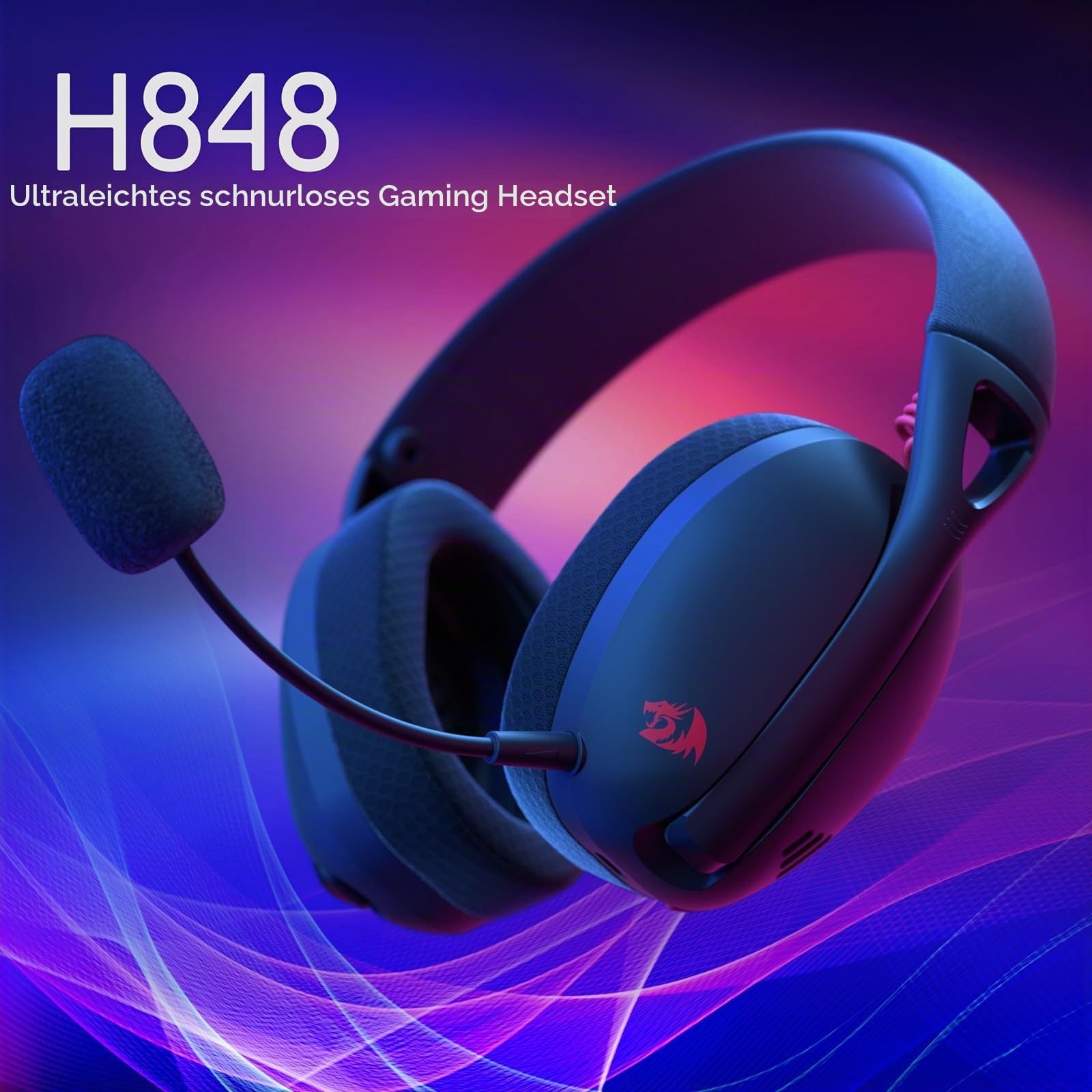 Redragon H848 BT Gaming Headset Kabellos 7.1 40mm | leichtgewichtiges Gaming Headset 7.1 Surround abnehmbares Mikrofon Multiplattform PC PS5 Handy