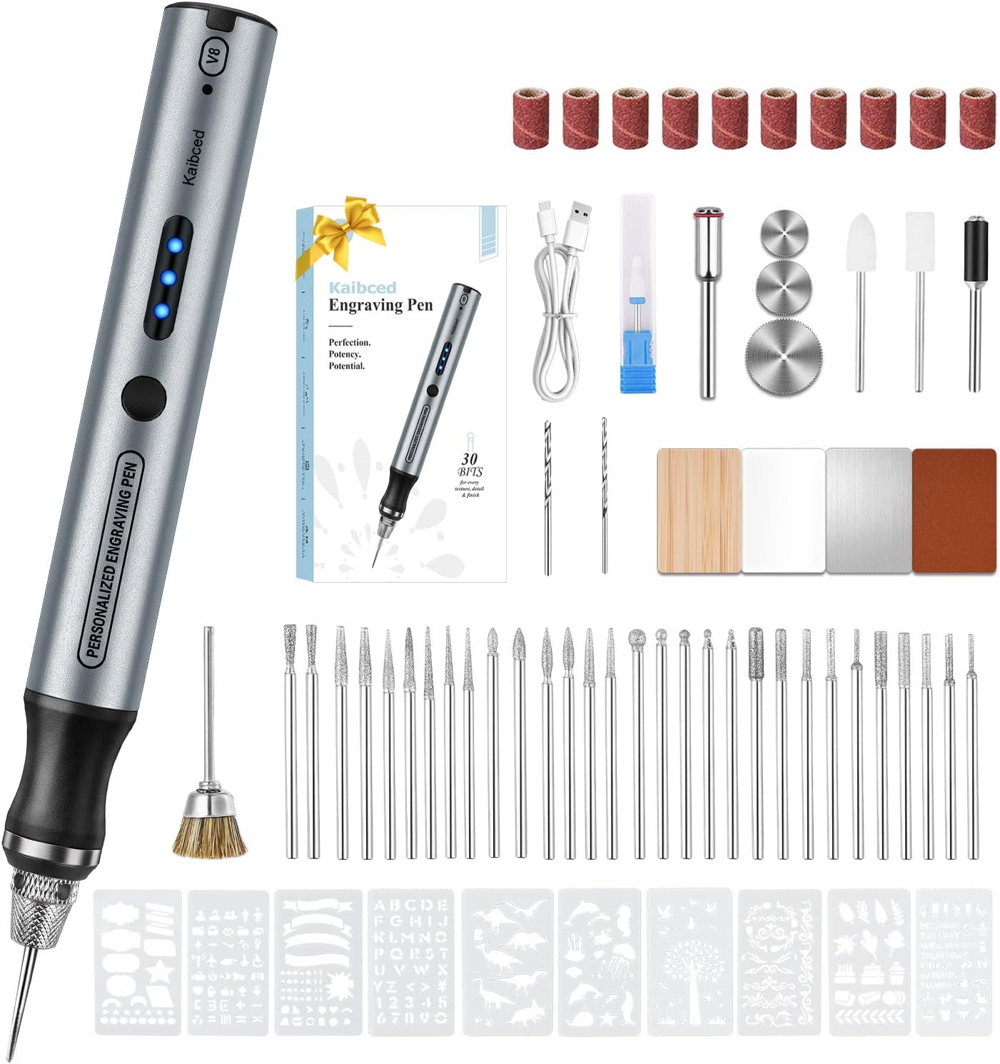 Cordless Engraving Pen with 63 Kits & LED Screen, 3-Speed Engraver Pen for Metal, Wood, Glass, Plastic & All Materials, USB Rechargeable Craft Gift for Teens, Adults and Beginners, Grey