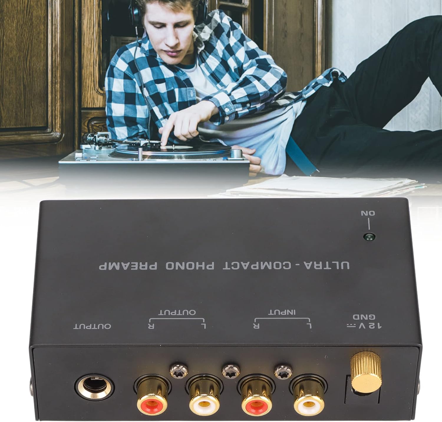 PP400 Phono Turntable Preamp, Stereo Input Output Record Player Amplifier with Independent Knob Control, 100 240V (US Plug)