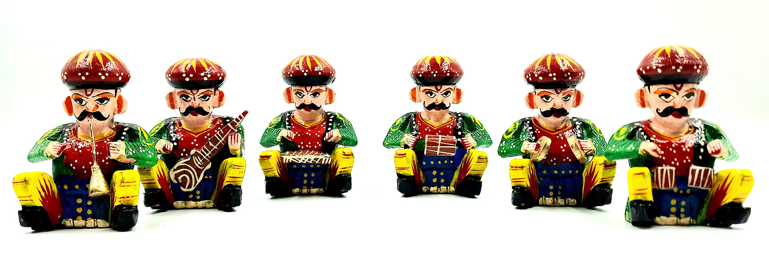 Pramod toys Handicraft Items for Home Decor Wooden Home Decorative Rajasthani Art and Crafts Musician Bawla Set (Set of 6 Piece;Height 2.75 Inch)