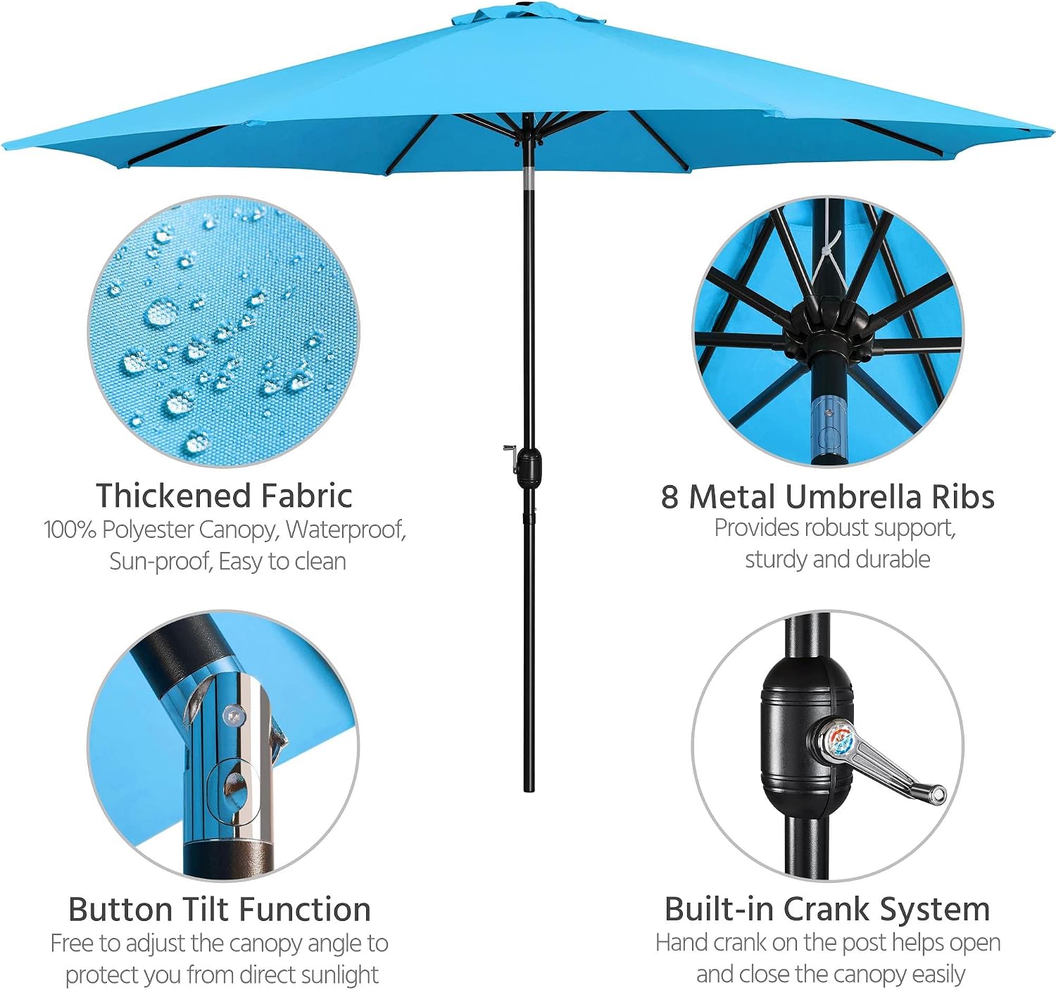 Yaheetech 11FT Garden Table Umbrella with 30lb Patio Umbrella Base, Patio Market Umbrella with Push Button Tilt, Crank and Sturdy Ribs, Outdoor Patio Umbrella w/Base Included Heavy Duty - Sky Blue