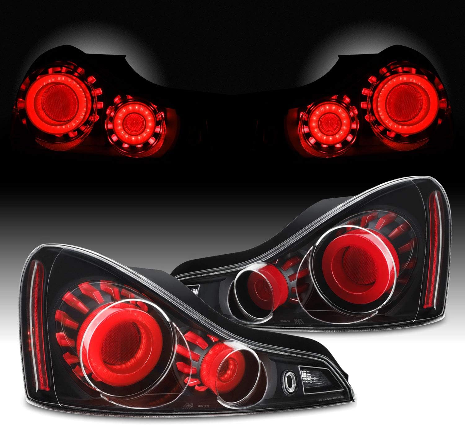 AKKON - [GTR Style For 2008-2013 Infiniti G37 / 14-15 Q60 Coupe 3D LED Light Tube Tail Lamps Black Housing Pair Assembly