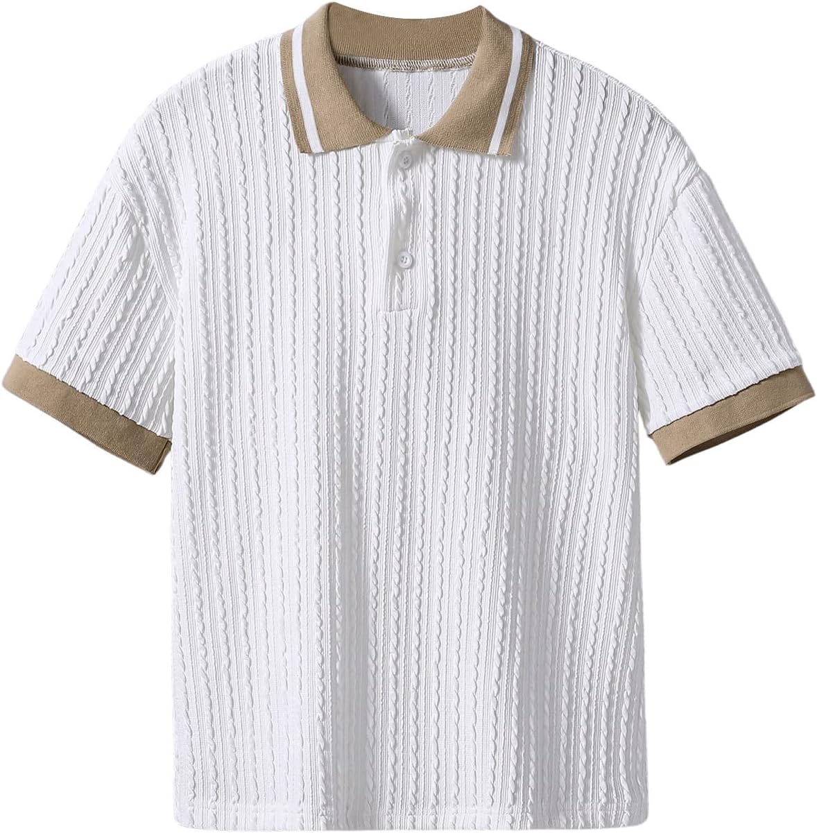 OYOANGLE Boy's Cable Knit Shirt Short Sleeve Golf Shirts Pullover Collared Shirt Tops