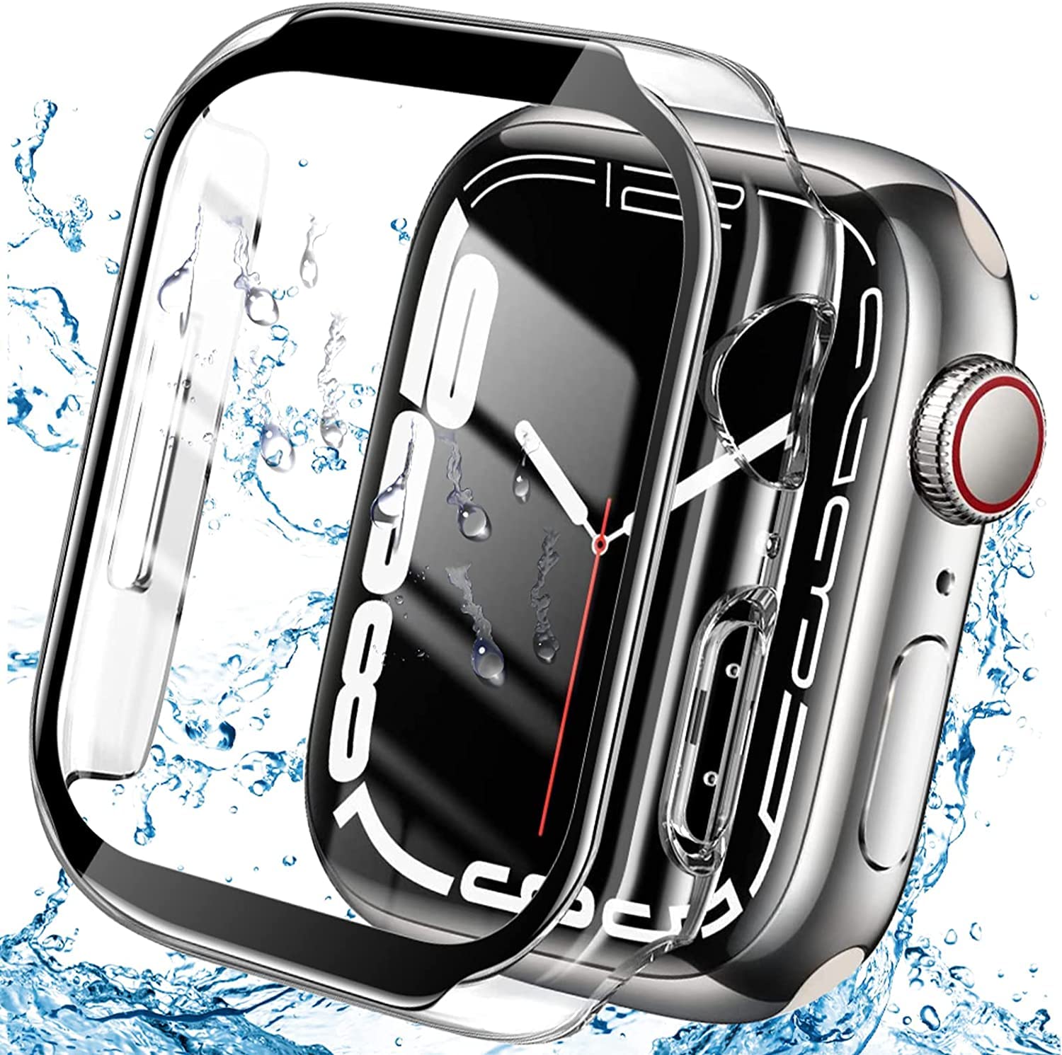 YMHML Case Compatible for Apple Watch Screen Protector Series 9/8/7 41mm Tempered Glass, Hard PC Touch Sensitive Full Protective Cover Bumper for iWatch Accessories, Transparent