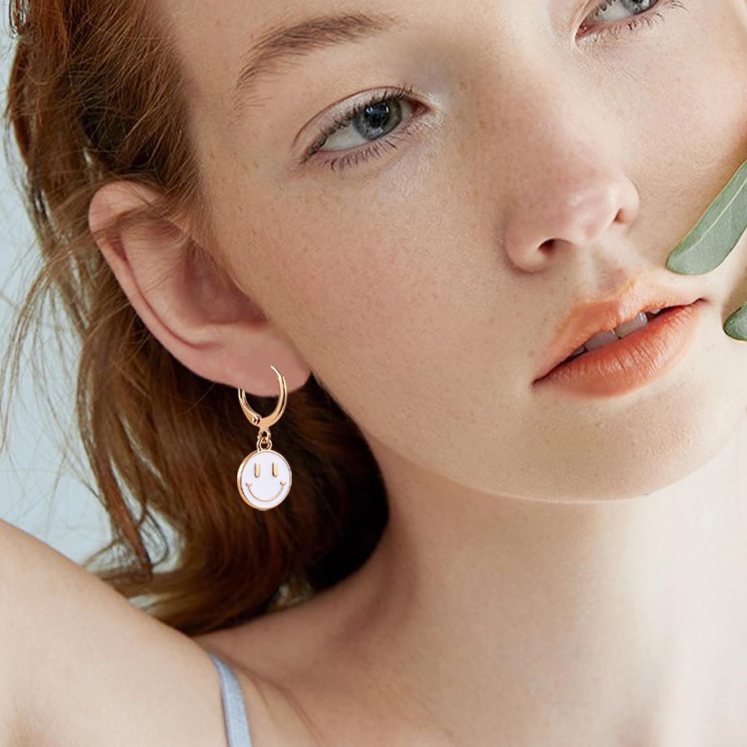 Preppy Earrings for Women Smile Face Charms Pendant Gold Small Huggie Hoop Dangle Drop Earrings Trendy Jewelry Gifts - Image 7