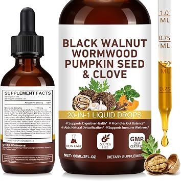 Wormwood Black Walnut Drops for HumansHerbal Digestive Balance Liquid Tincture with Clove, Garlic, Pumpkin Seed, Oregano&TurmericFast Absorption Gut Comfort&Daily Wellness Support, Raspberry Flavor