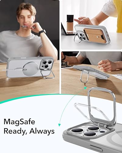 Vista 552 de ESR - Funda para iPhone 15 compatible con MagSafe, funda protectora de grado militar con soporte integrado, cubierta trasera resistente a