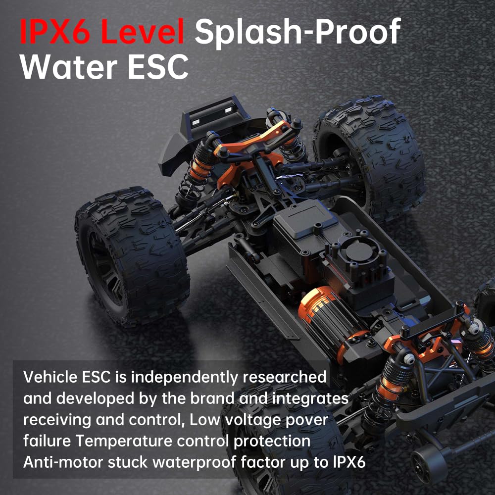 X-Verse 1:14 100 KM/H Macchina Telecomandata Professionale, 4WD Impermeabile Auto Telecomando Motore Brushless, 2,4 GHz All Terrain Offroad RC Truck Truggy per adulti-3 batterie (Giallo)