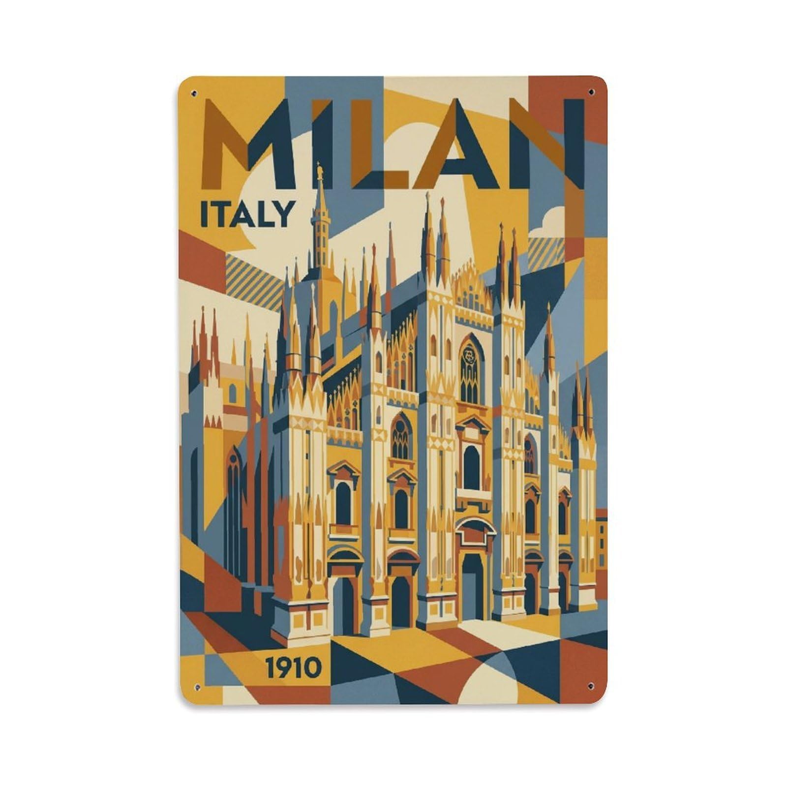 Olhnbad Style Cityscape Milan Italy Vintage City Travel Metal Tin Sign