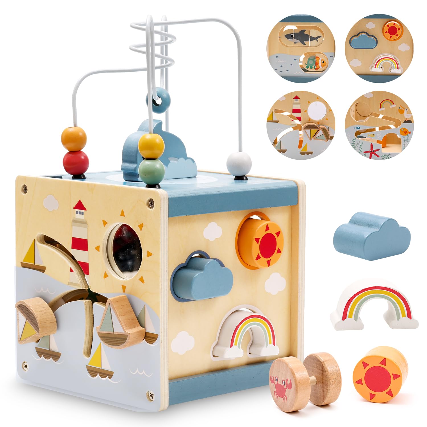 Zaxiva Cubo Actividades Bebé 1 Año, Juguetes Montessori 1 Año Educativos, Brinquedos Bebé, Regalo Educativo, Juguetes Madera, Centro de Actividades 6 en 1 para Niños Pequeños