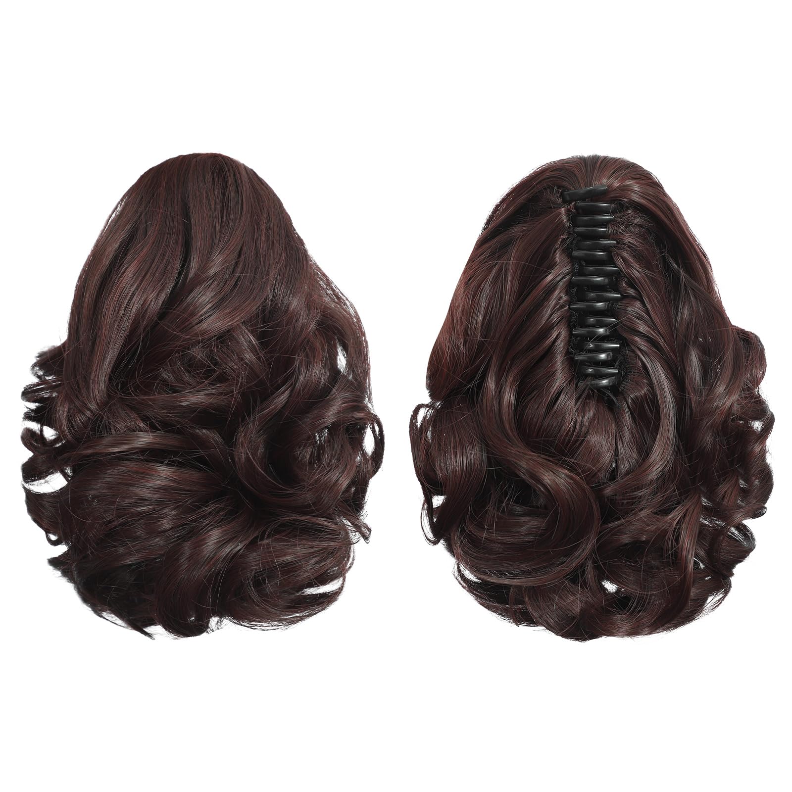 Tiklans Brown Ponytail Extension, Claw Clip Ponytail Extension for Women 9 Inch Curly Wavy Ponytails Extensions Clip in Ponytail Hair Extensions Pony