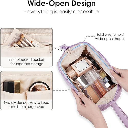 Miniatura 2 de Narwey Bolsa de maquillaje para mujer, bolsa de maquillaje de gran apertura, bolsa de cosméticos de viaje, bolsa organizadora de artículos de