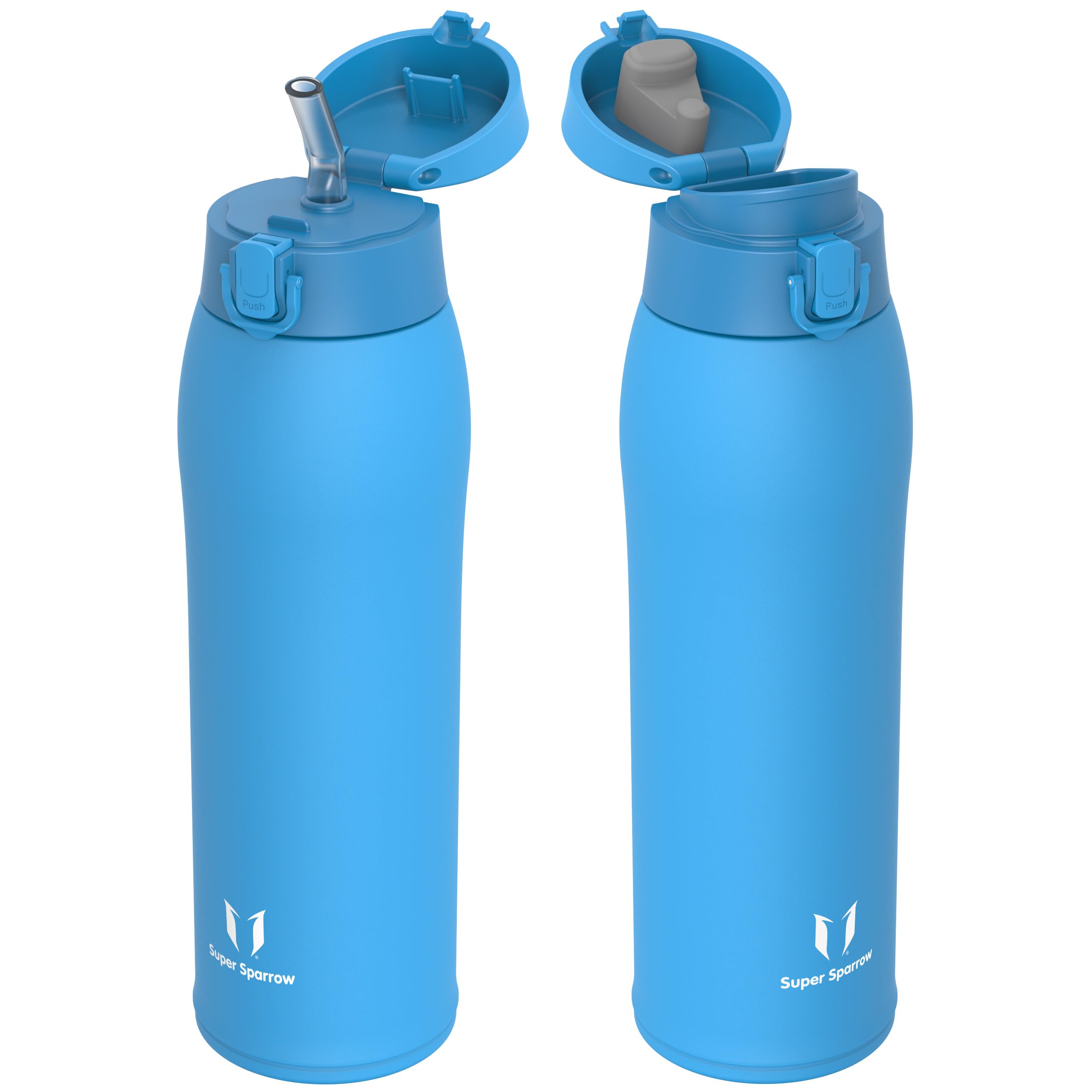 Super Sparrow Insulated Water Bottle - Travel Mug - 950ml - Stainless Steel Water Bottles - BPA Free - Leakproof Metal Bottles - Includes 2 Lids, Straw Lid & Spout Lid