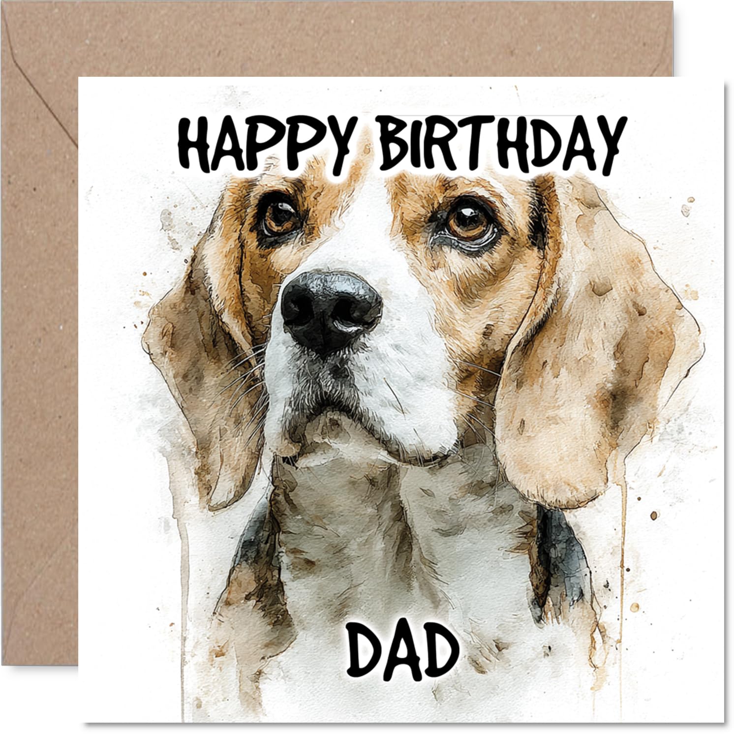 Dad Birthday Card - Beagle - Happy Birthday Card for Dad from Son Daughter, 145mm Dog Breeds Bday Greeting Cards