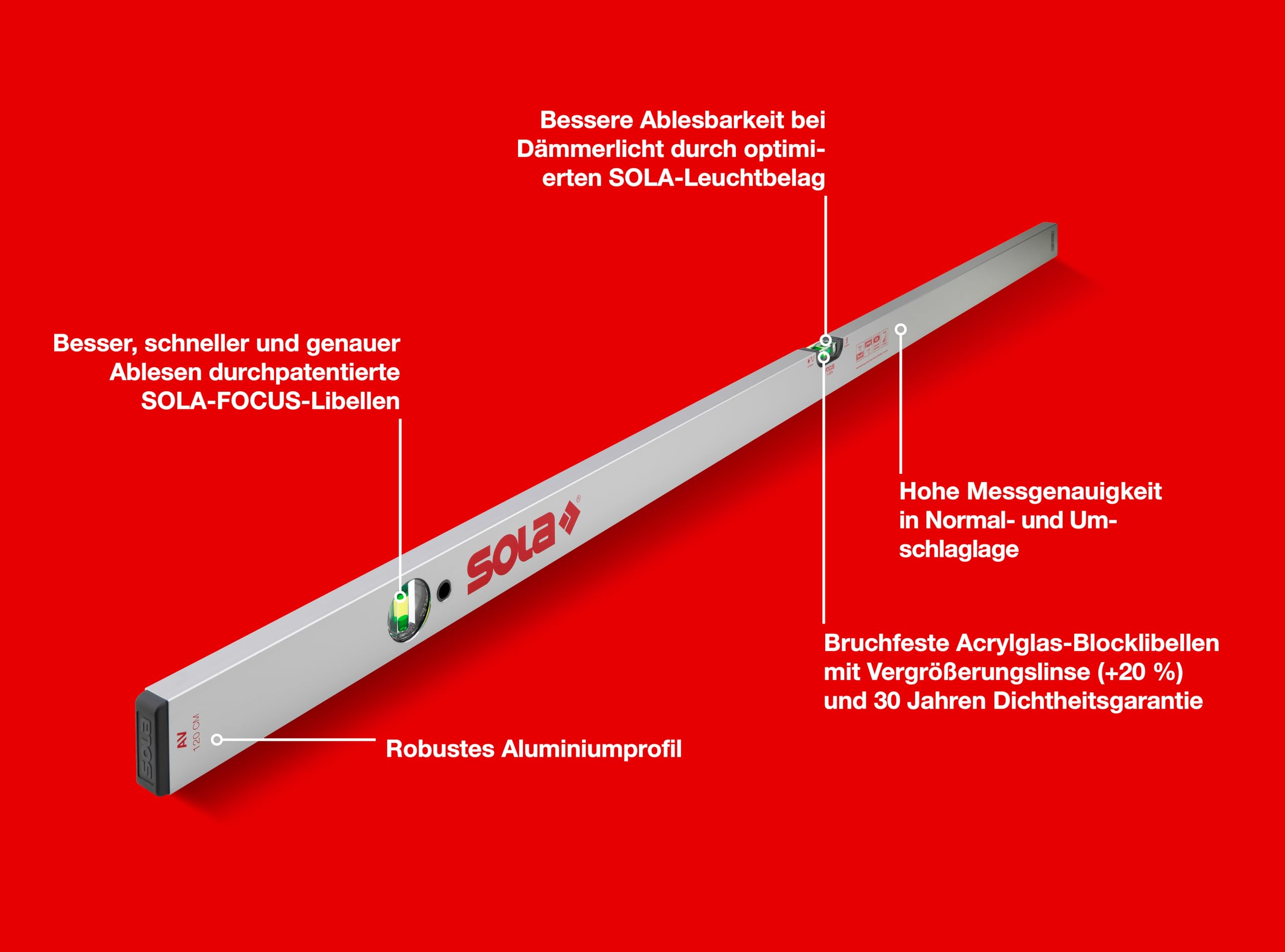 Sola AV120 - Niveau à Bulle profilé Tubulaire AV (1200 mm)