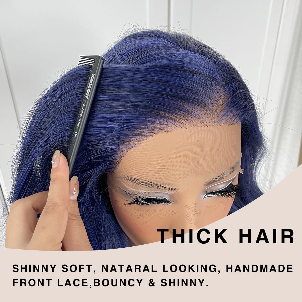 13x6 Glueless Blue Body Wave Lace Front Wig Pre Plucked Synthetic Dark Blue HD Lace front wig for fashion women transparent lace front wig for cosplay party