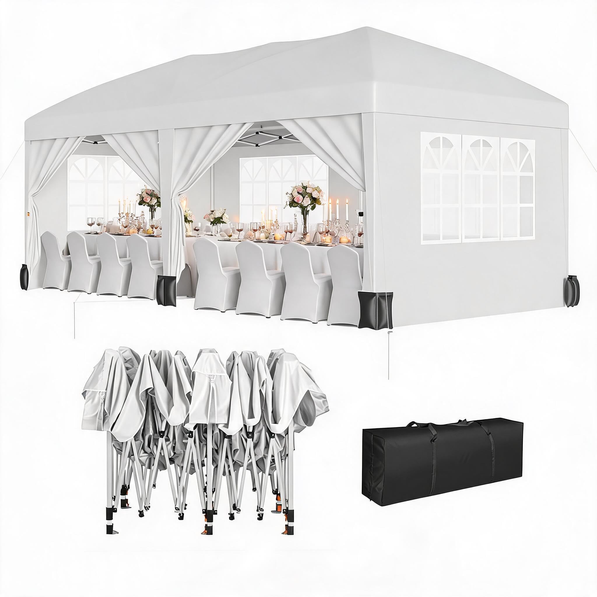 Photo 1 of PeakPursuit 10'x20' Party Tent Heavy Duty Pop Up Canopy Commercial Canopy Wedding Tent Event Shelter with 6 Removable Sidewalls and Storage Bag for Patio Backyard Outdoor, White