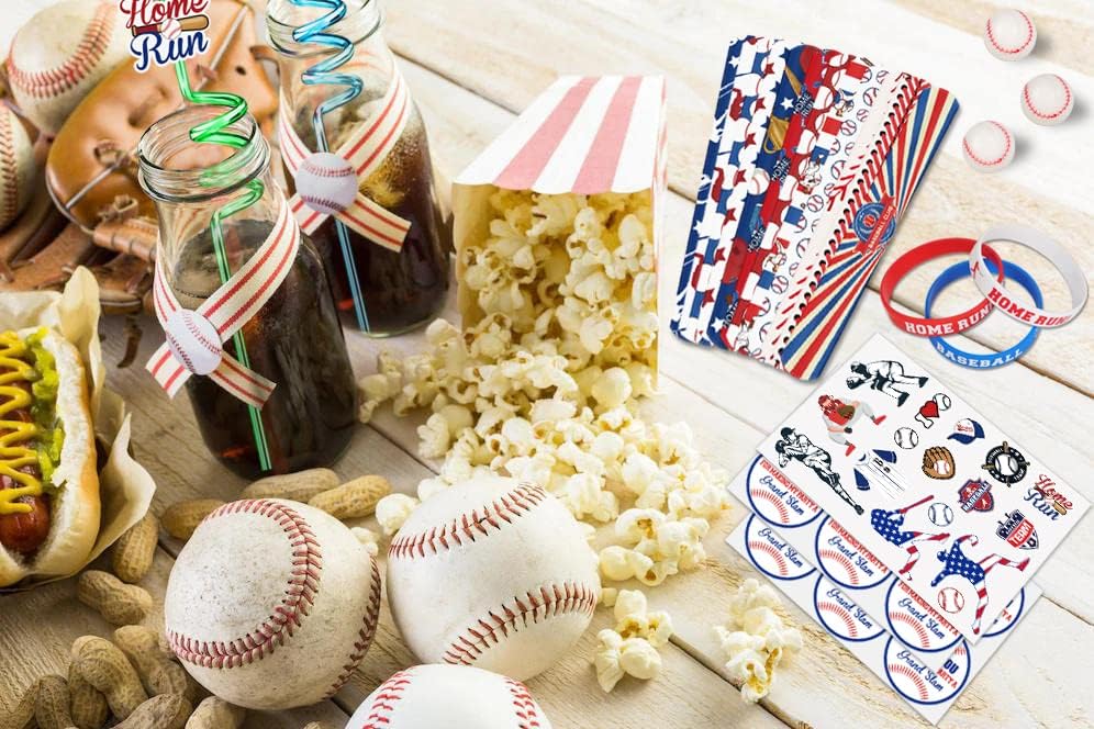 Erweicet Baseball Party Favors Set 72 PCS Baseball Slap Straws Silicone Bracelets Tattoo Stickers Mini Bouncy Balls Toy for Goodie Bag Fillers Baseball Themed Birthday Party Supplies - Image 8